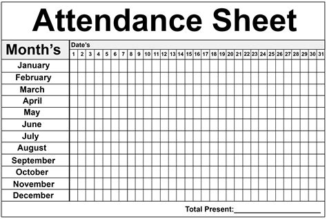 Printable Attendance Calendar